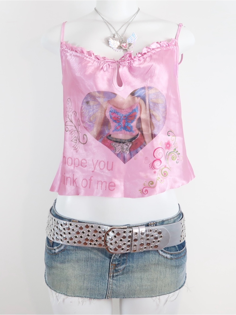 Y2k Butterfly Heart Cami Top with Ruffle Trim